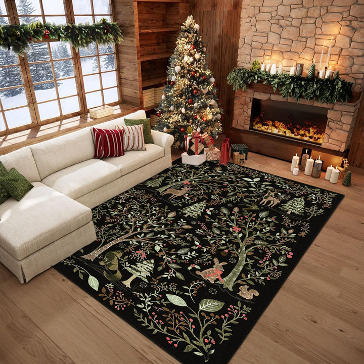 Myrado Christmas Black Machine Washable Cotton Area Rug - The Rug Decor