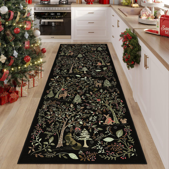 Myrado Christmas Black Machine Washable Cotton Area Rug - The Rug Decor