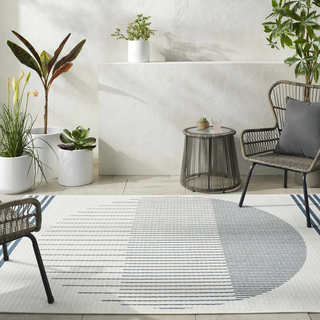 Nabil Modern Geometric Design Blue And Ivory Rug - The Rug Decor