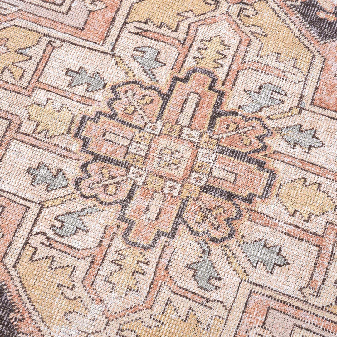 Nadia Peach And Brown Traditional Medallion Design Area Rug - The Rug Decor