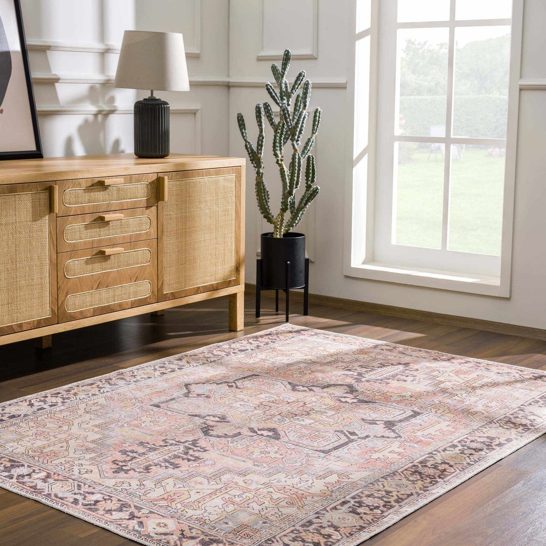 Nadia Peach And Brown Traditional Medallion Design Area Rug - The Rug Decor