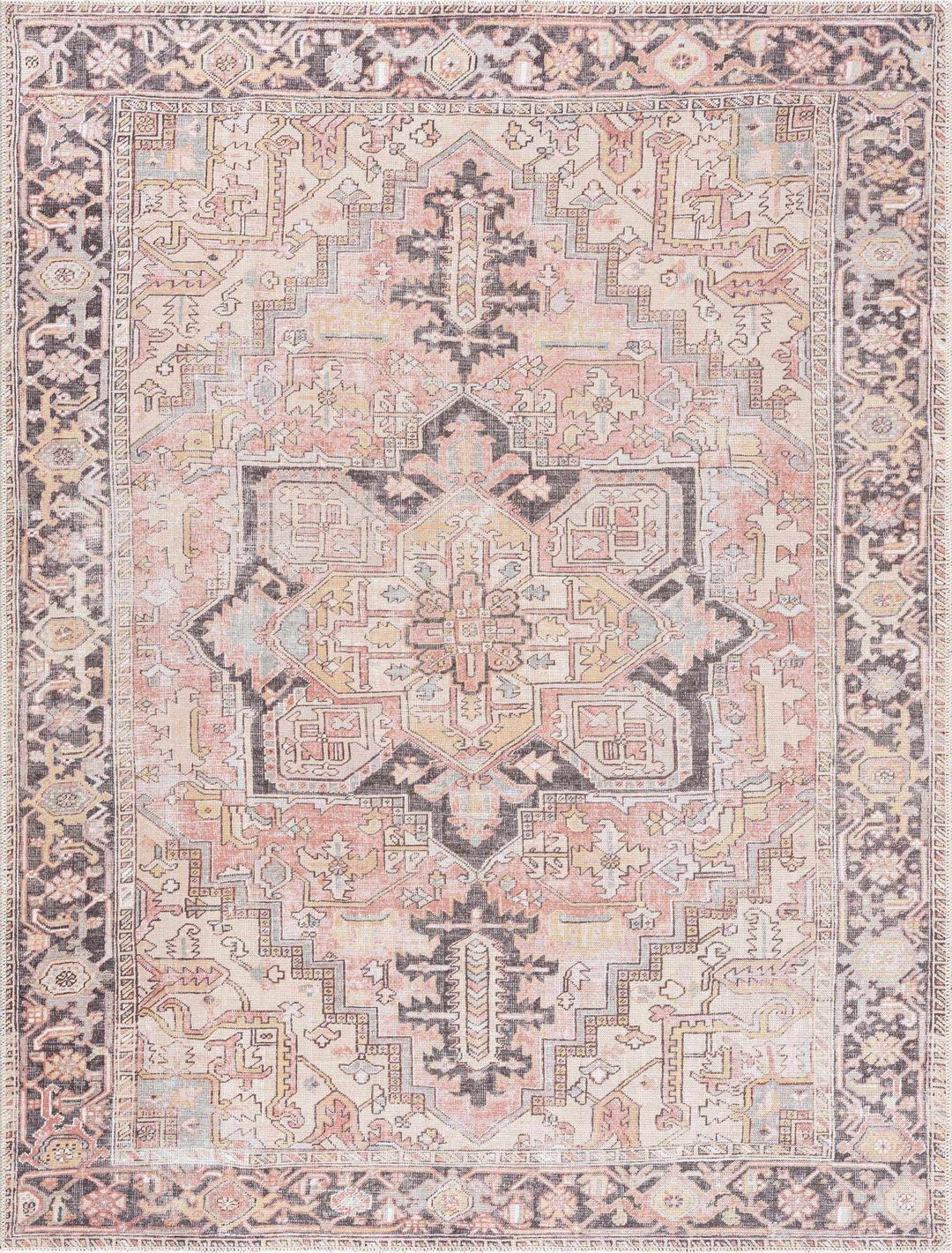 Nadia Peach And Brown Traditional Medallion Design Area Rug - The Rug Decor