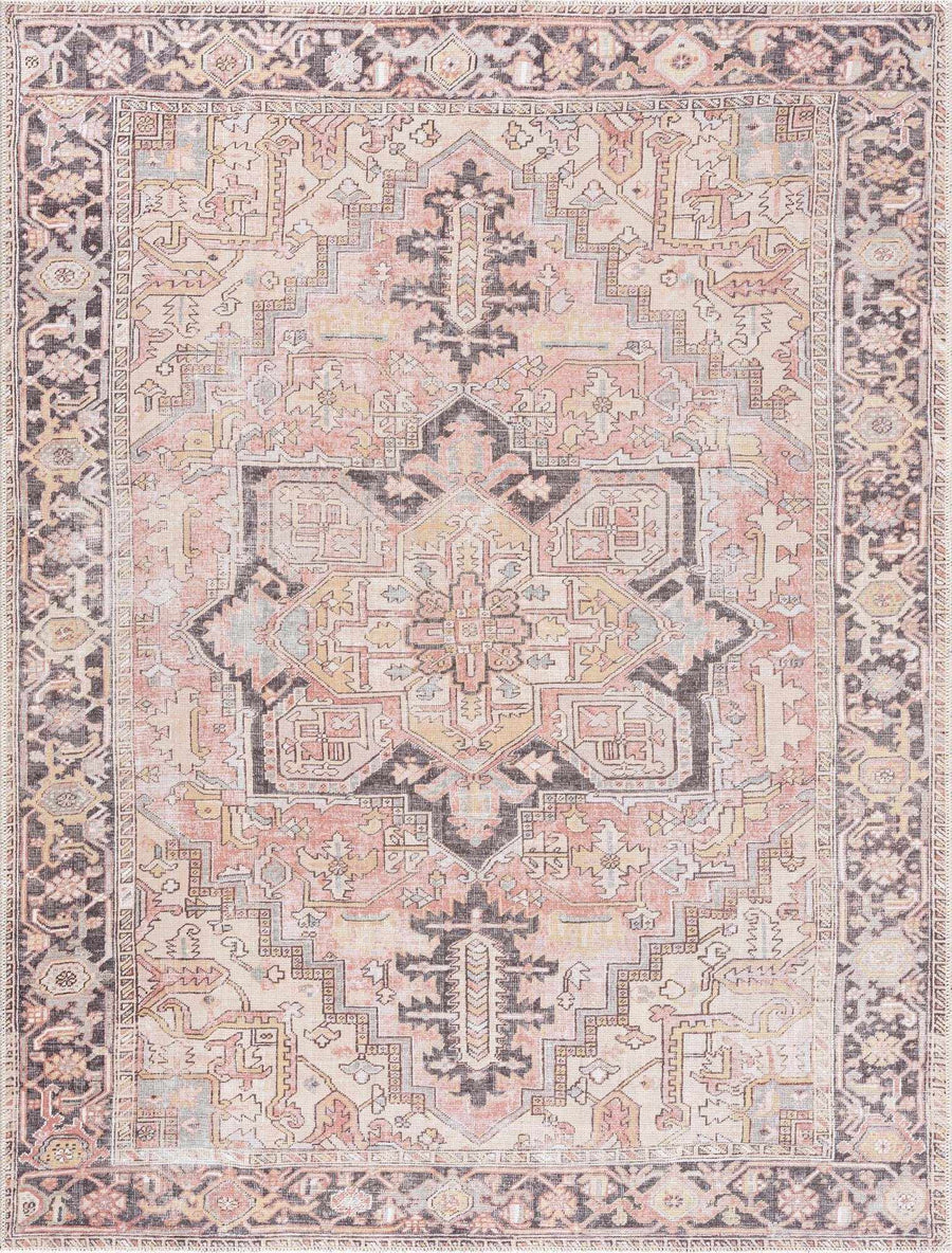 Nadia Peach And Brown Traditional Medallion Design Area Rug - The Rug Decor