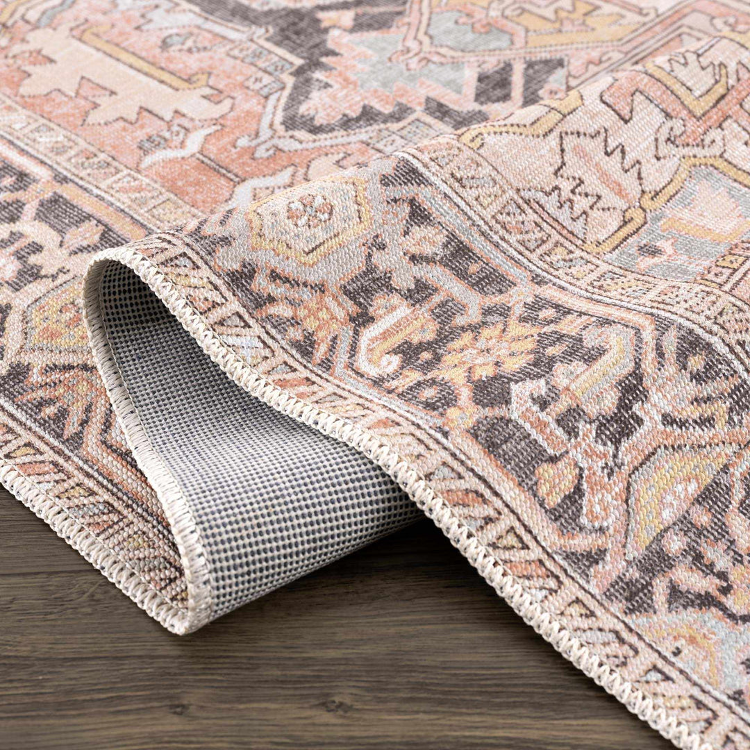 Nadia Peach And Brown Traditional Medallion Design Area Rug - The Rug Decor