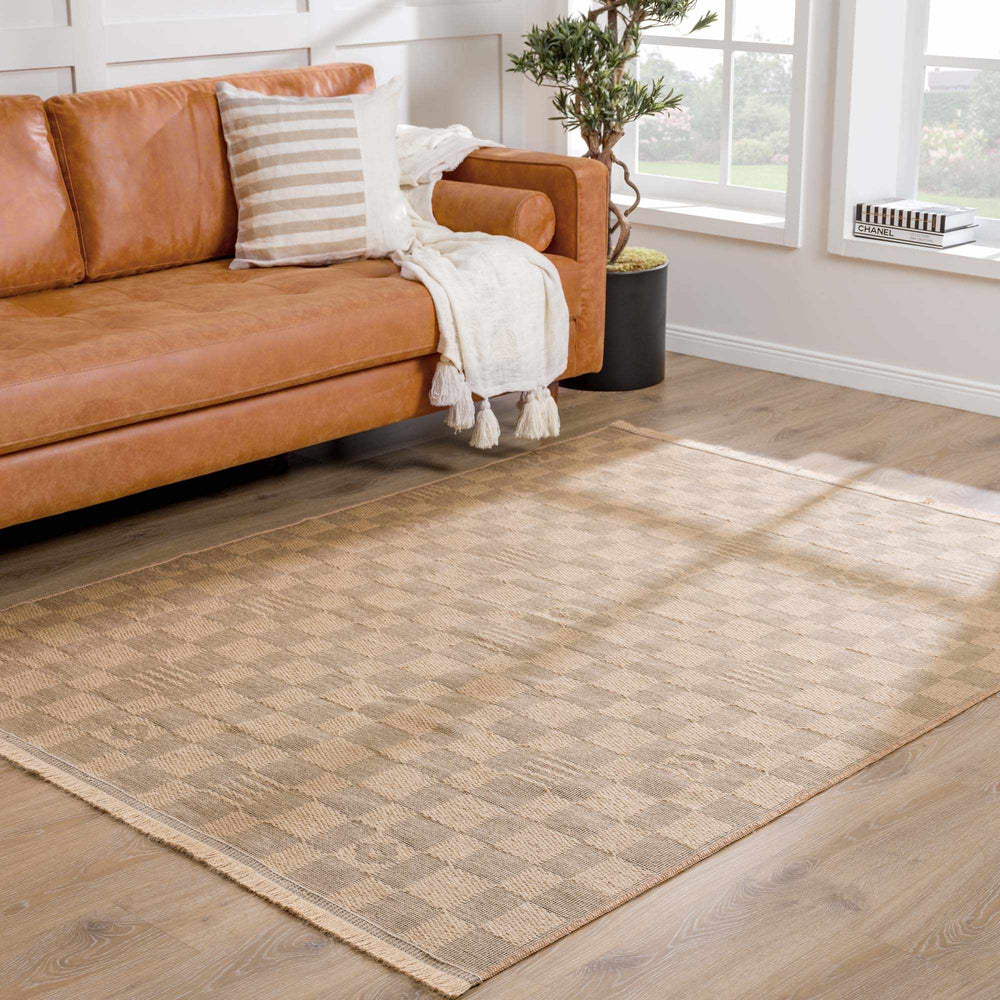 Nairi Modern Checkered Pattern Brown Washable Jute Rug - The Rug Decor