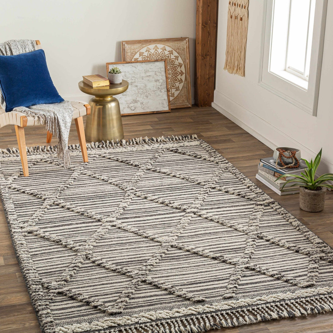 Nairobi Modern Geometrical Ivory And Charcoal Hand Knotted Rug - The Rug Decor
