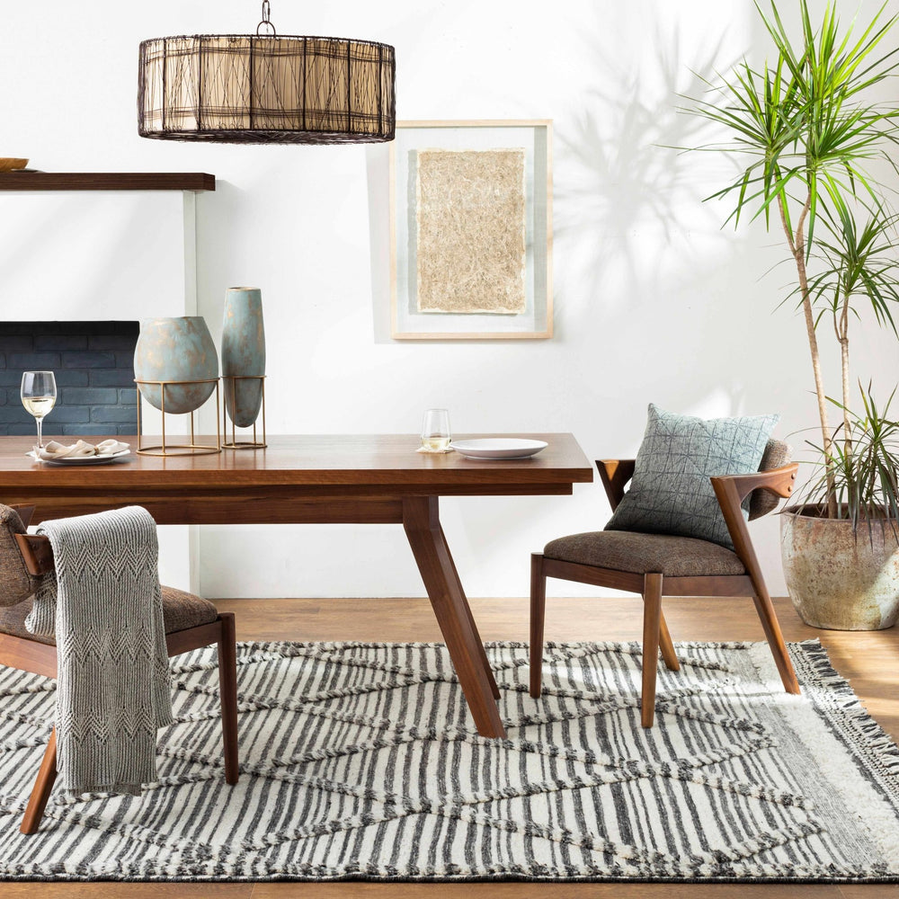 Nairobi Modern Geometrical Ivory And Charcoal Hand Knotted Rug - The Rug Decor