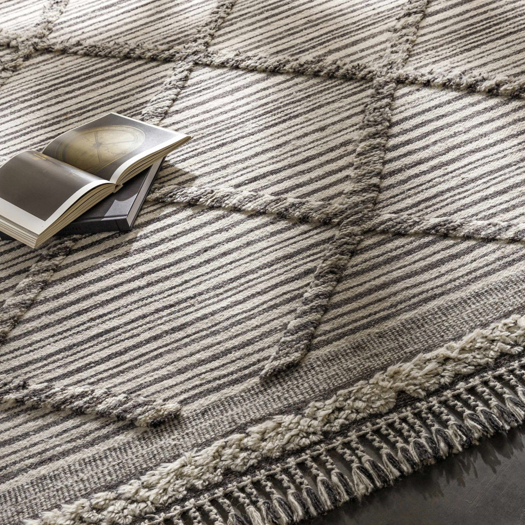 Nairobi Modern Geometrical Ivory And Charcoal Hand Knotted Rug - The Rug Decor