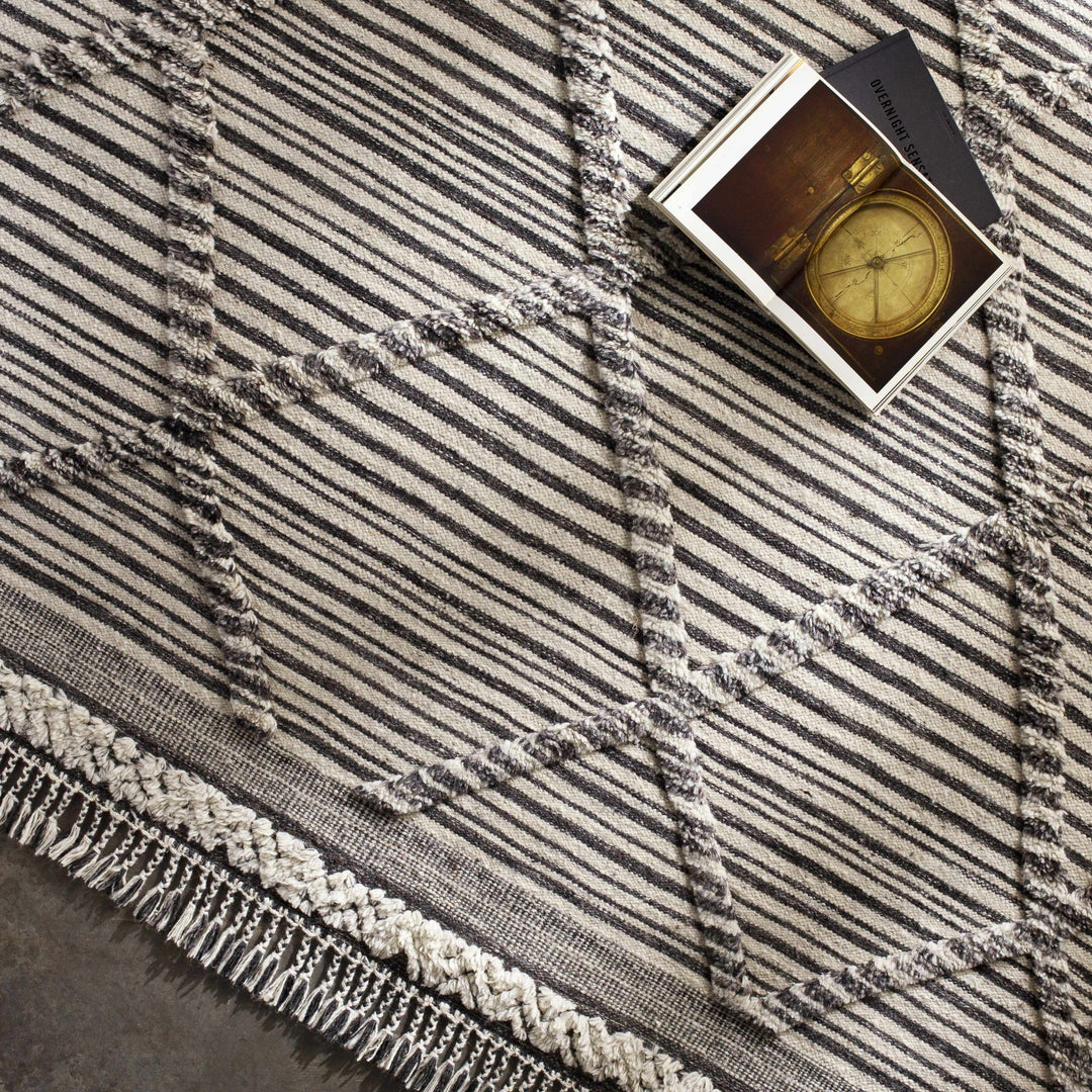 Nairobi Modern Geometrical Ivory And Charcoal Hand Knotted Rug - The Rug Decor