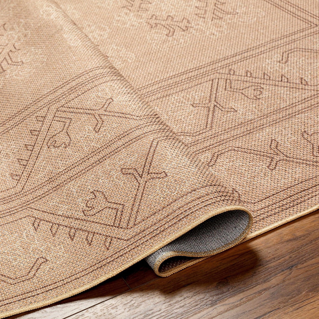 Naja Traditional Geometric Design Tan Washable Area Rug - The Rug Decor