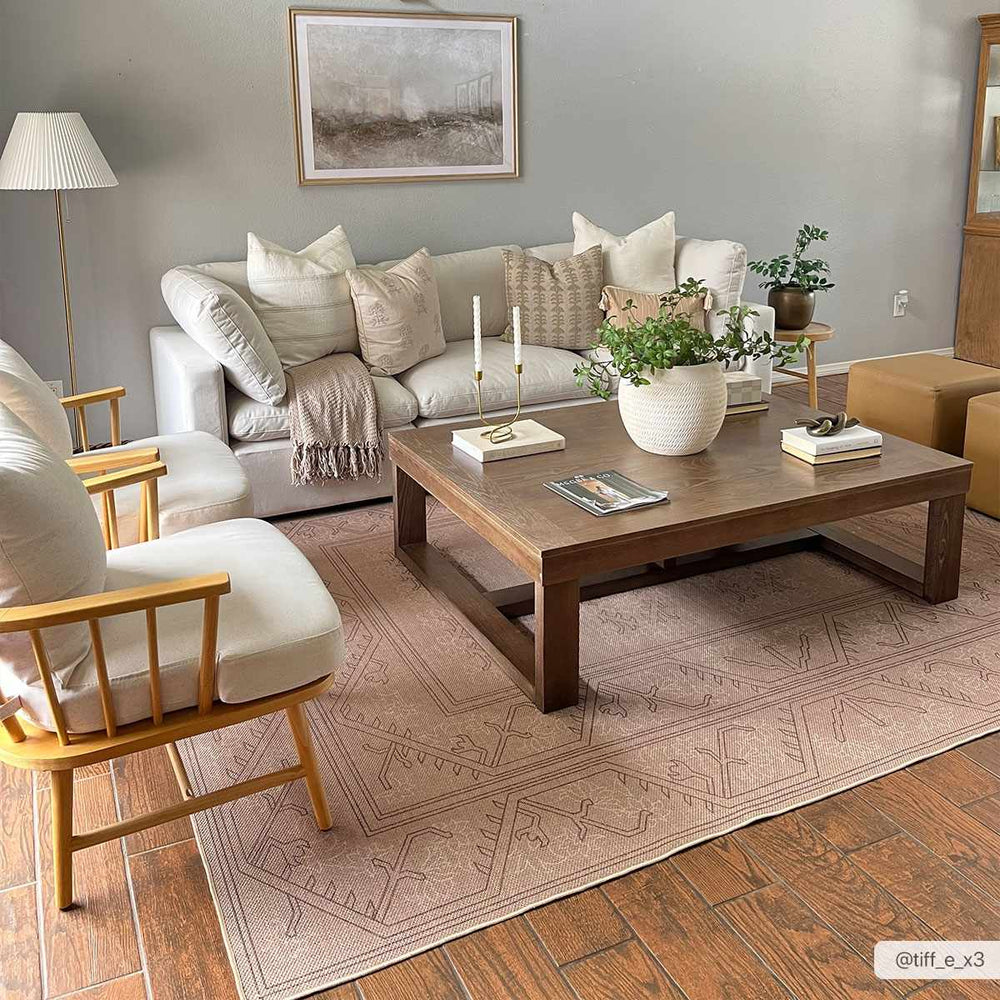 Naja Traditional Geometric Design Tan Washable Area Rug - The Rug Decor