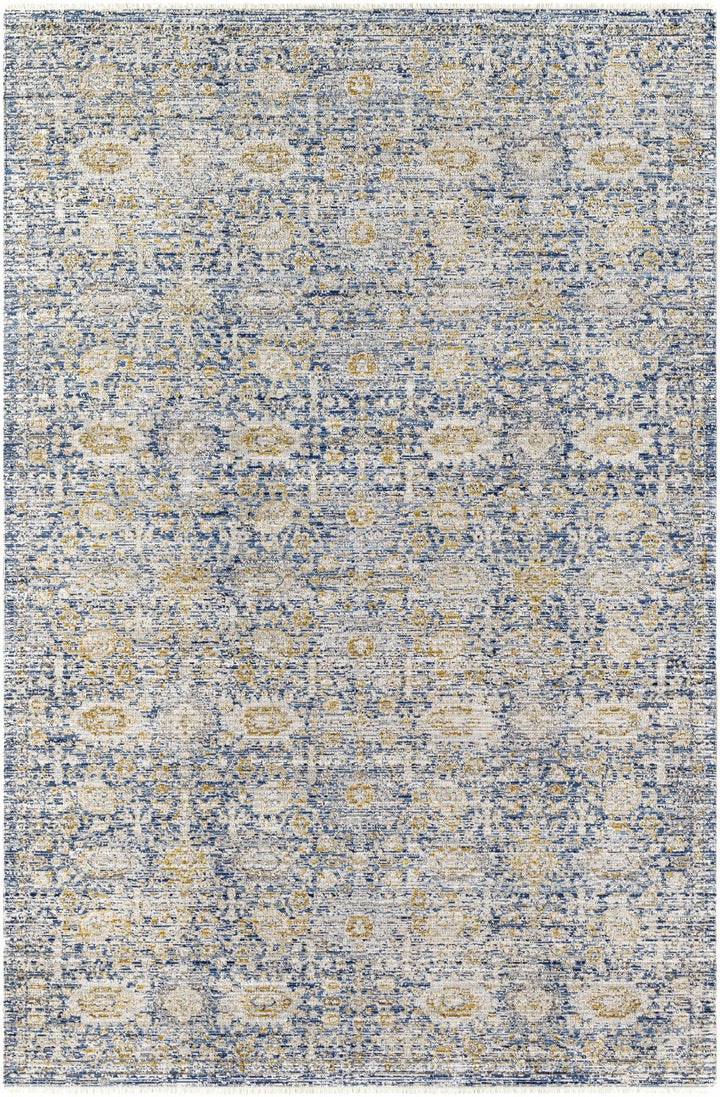 Nakos Traditional Blue And Gold Washable Area Rug - The Rug Decor