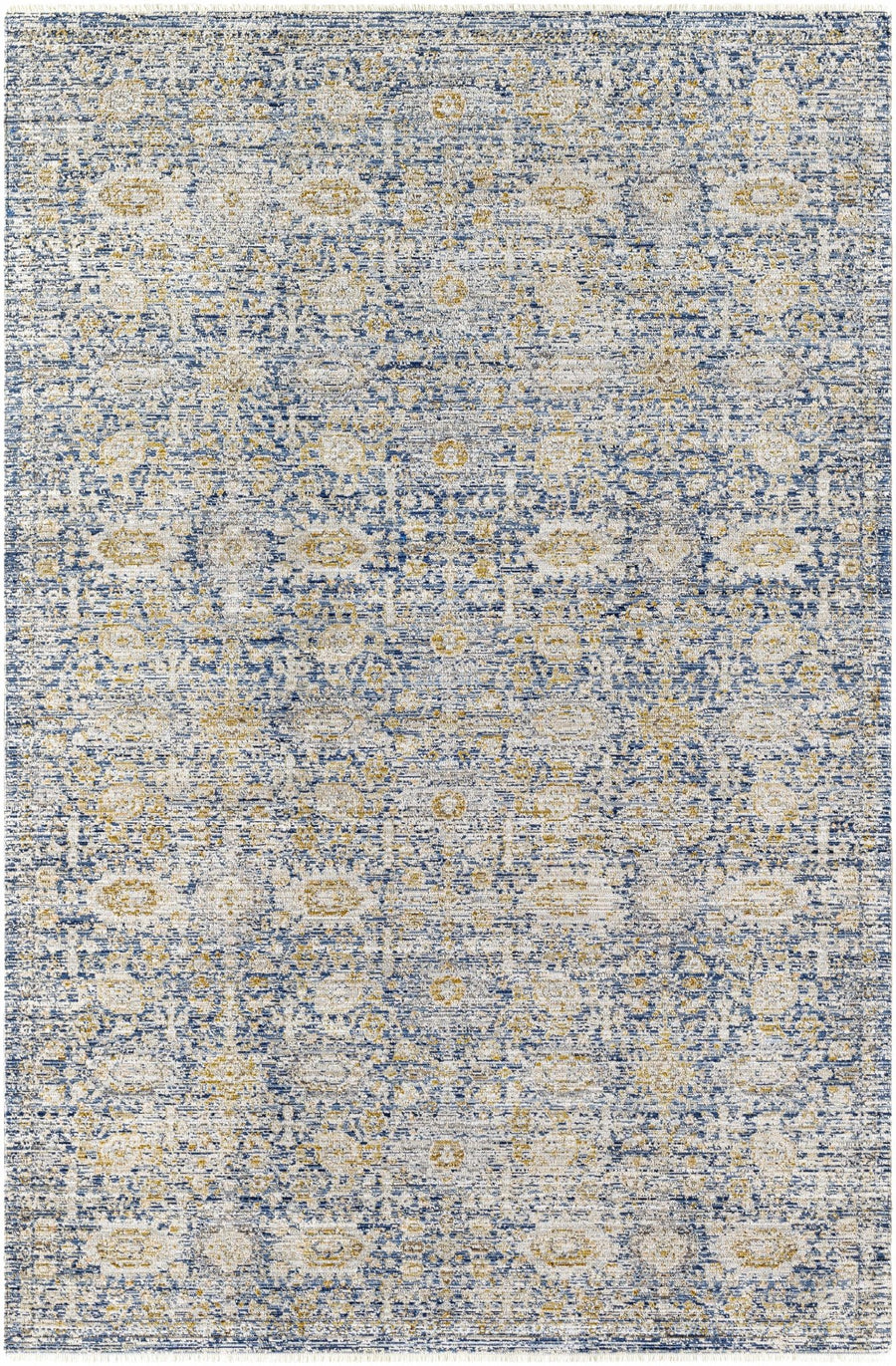 Nakos Traditional Blue And Gold Washable Area Rug - The Rug Decor