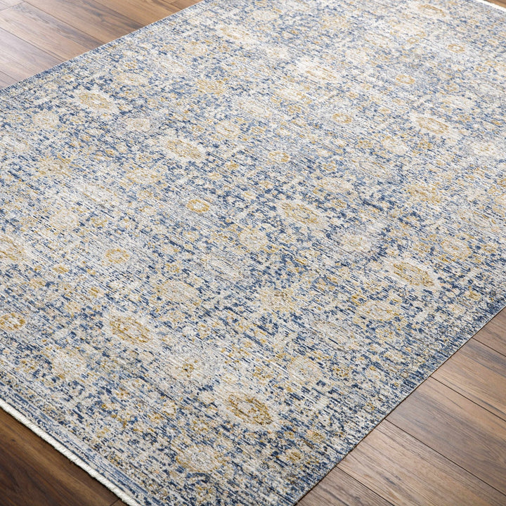 Nakos Traditional Blue And Gold Washable Area Rug - The Rug Decor