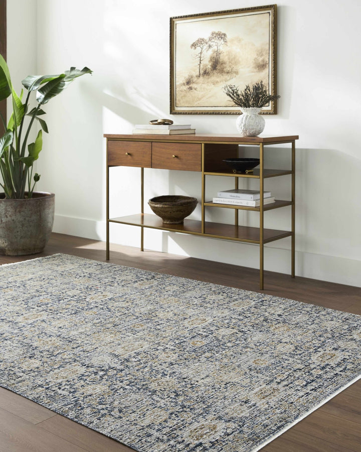 Nakos Traditional Blue And Gold Washable Area Rug - The Rug Decor