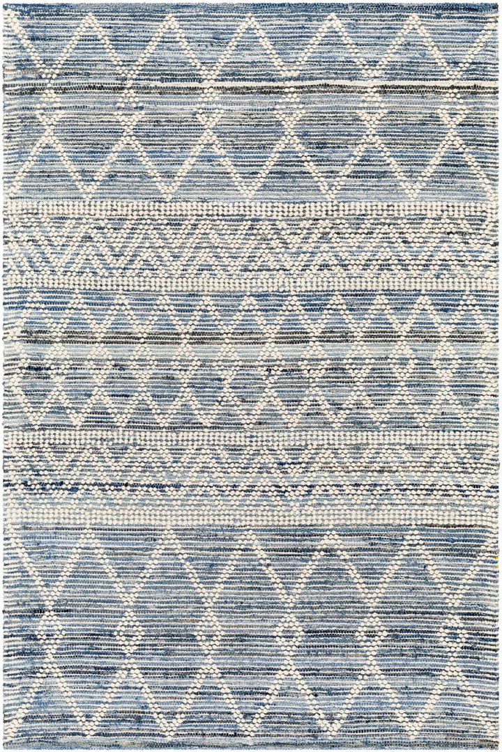 Nala Geometric Ivory And Blue Hand Woven Wool Rug - The Rug Decor