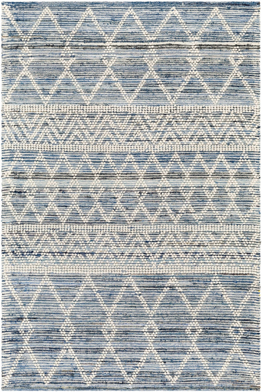 Nala Geometric Ivory And Blue Hand Woven Wool Rug - The Rug Decor