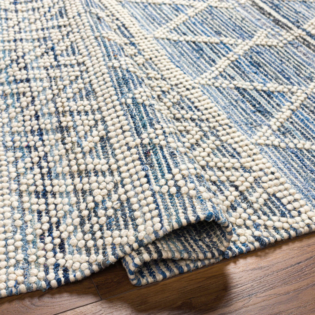 Nala Geometric Ivory And Blue Hand Woven Wool Rug - The Rug Decor