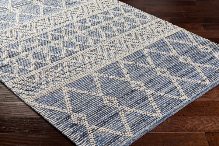 Nala Geometric Ivory And Blue Hand Woven Wool Rug - The Rug Decor