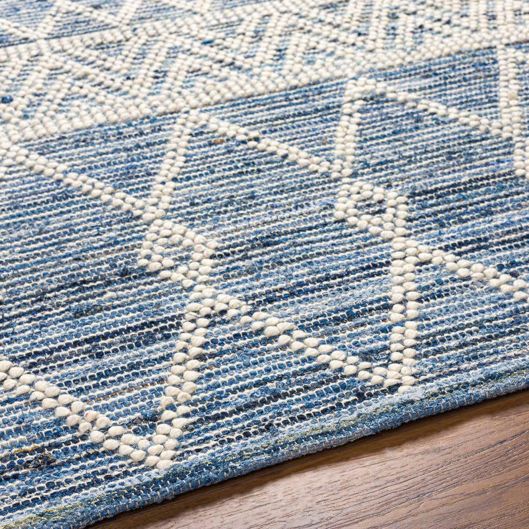 Nala Geometric Ivory And Blue Hand Woven Wool Rug - The Rug Decor