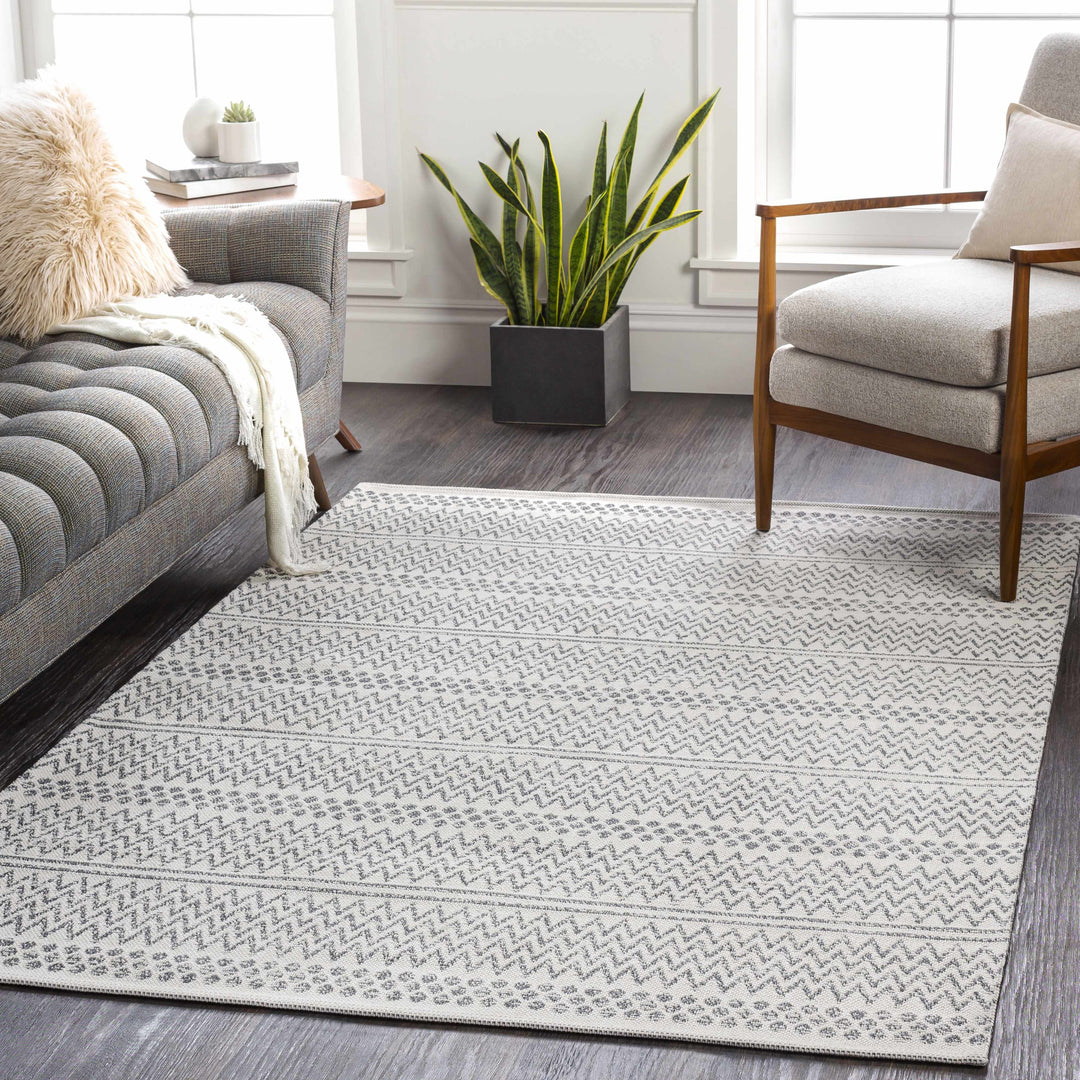 Nalcrest Modern Style Ivory And Charcoal Washable Area Rug