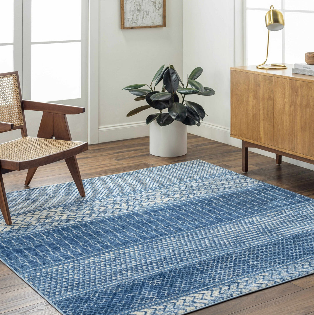 Nampa Modern Style Blue And Ivory Area Rug - The Rug Decor