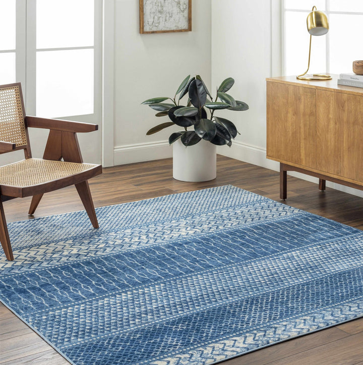 Nampa Modern Style Blue And Ivory Area Rug - The Rug Decor