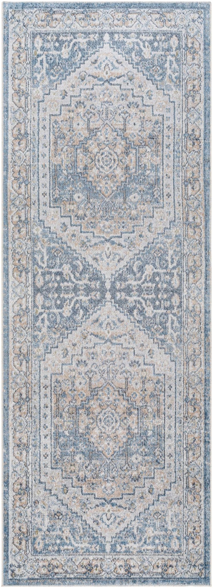 Nana Traditional Medallion Beige And Blue Washable Area Rug - The Rug Decor