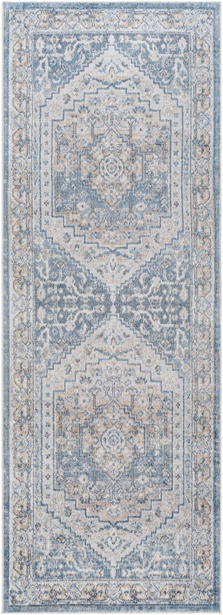 Nana Traditional Medallion Beige And Blue Washable Area Rug - The Rug Decor