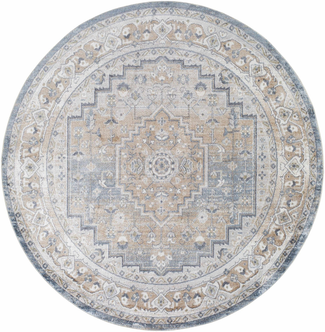Nana Traditional Medallion Beige And Blue Washable Area Rug - The Rug Decor
