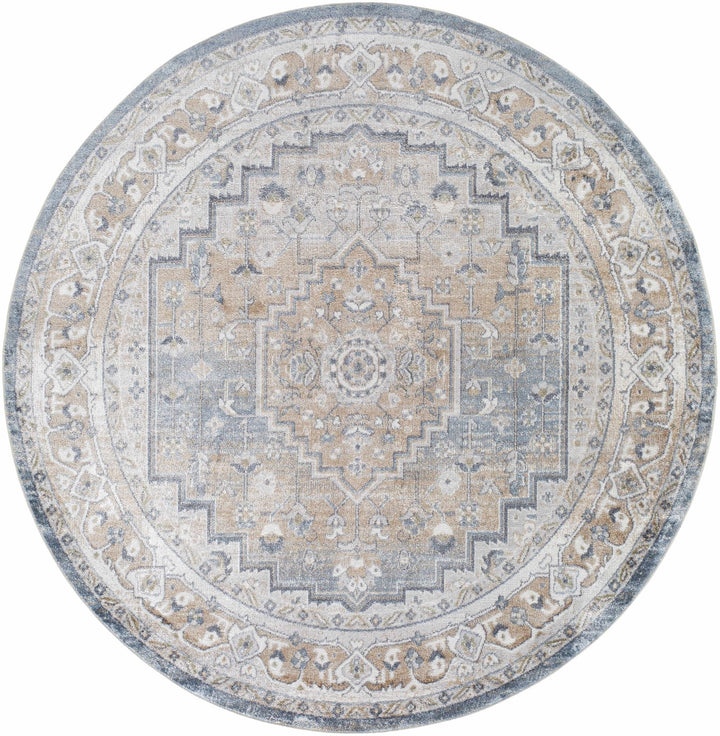 Nana Traditional Medallion Beige And Blue Washable Area Rug - The Rug Decor