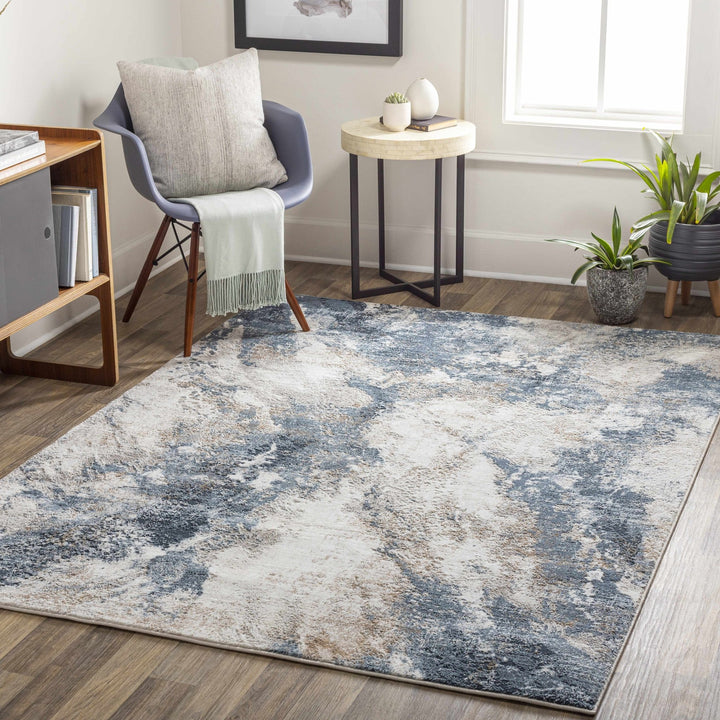 Napierville Modern Abstract Design Ivory And Blue Area Rug - The Rug Decor