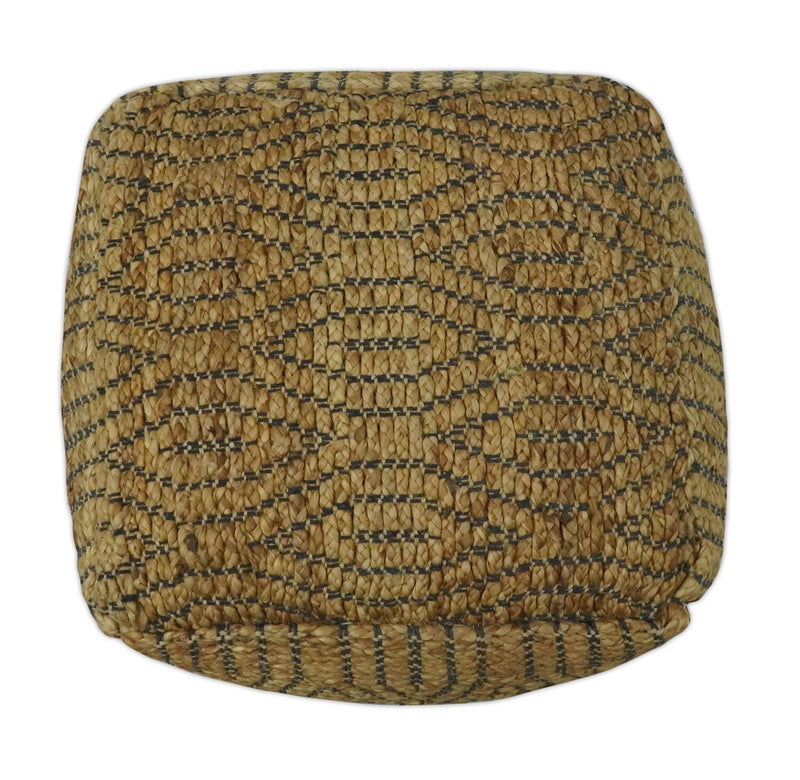 Natural Brown and Charcoal Hand Woven Geometrical Design Jute Pouf - The Rug Decor