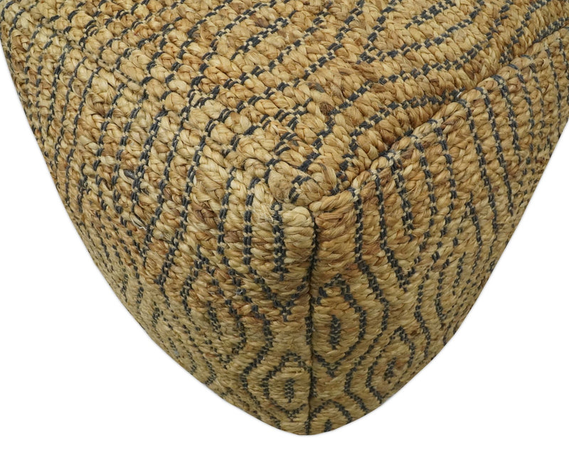 Natural Brown and Charcoal Hand Woven Geometrical Design Jute Pouf - The Rug Decor