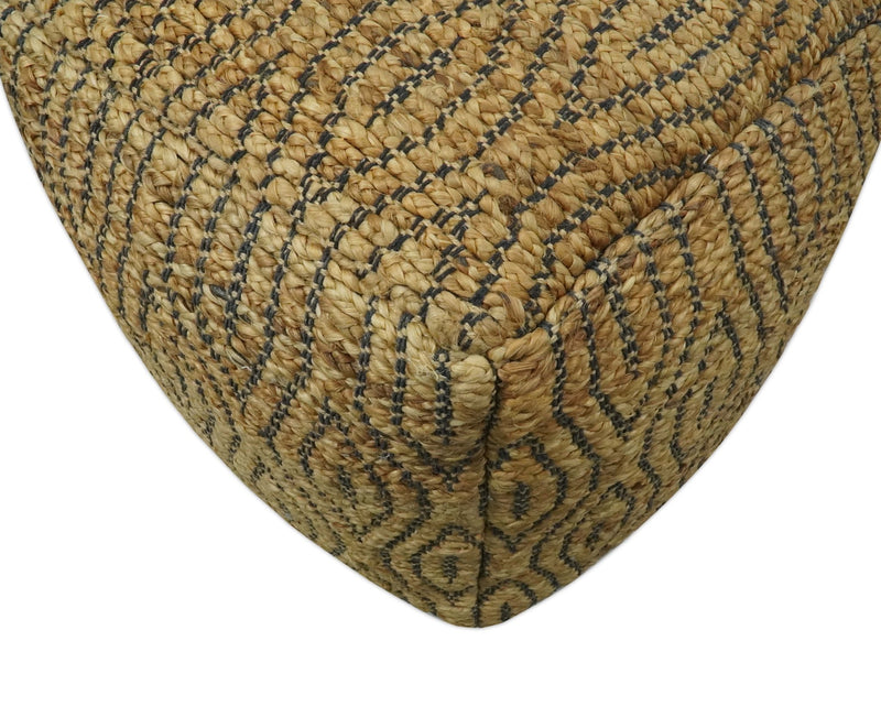 Natural Brown and Charcoal Hand Woven Geometrical Design Jute Pouf - The Rug Decor