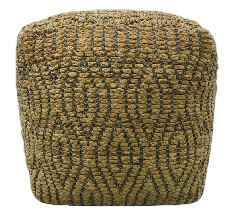 Natural Brown and Charcoal Hand Woven Geometrical Design Jute Pouf - The Rug Decor