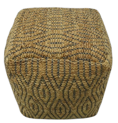 Natural Brown and Charcoal Hand Woven Geometrical Design Jute Pouf - The Rug Decor