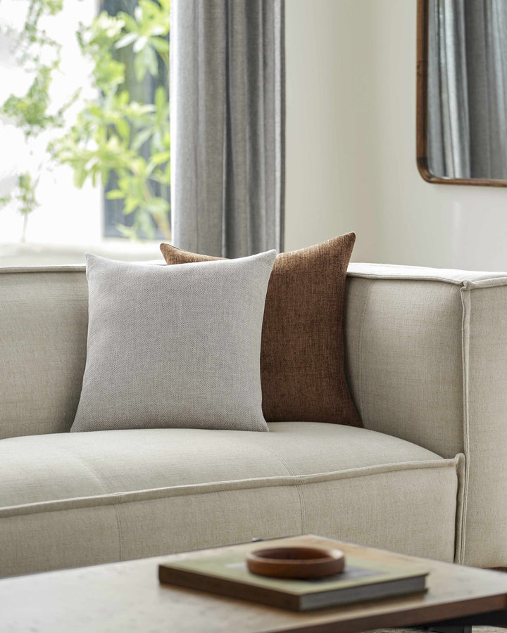 Natural Linen look Ivory Textured Contemporary Square Throw Pillow - The Rug Decor