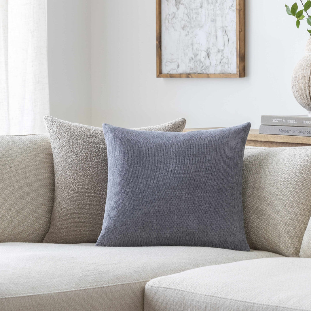 Natural Linen look Silver Textured Contemporary Square Throw Pillow - The Rug Decor