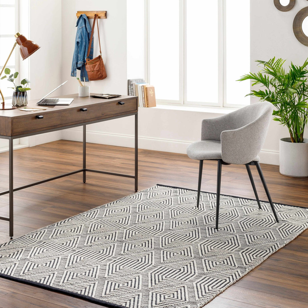 Naya Modern Geometrical Ivory And Black Hand Woven Area Rug - The Rug Decor