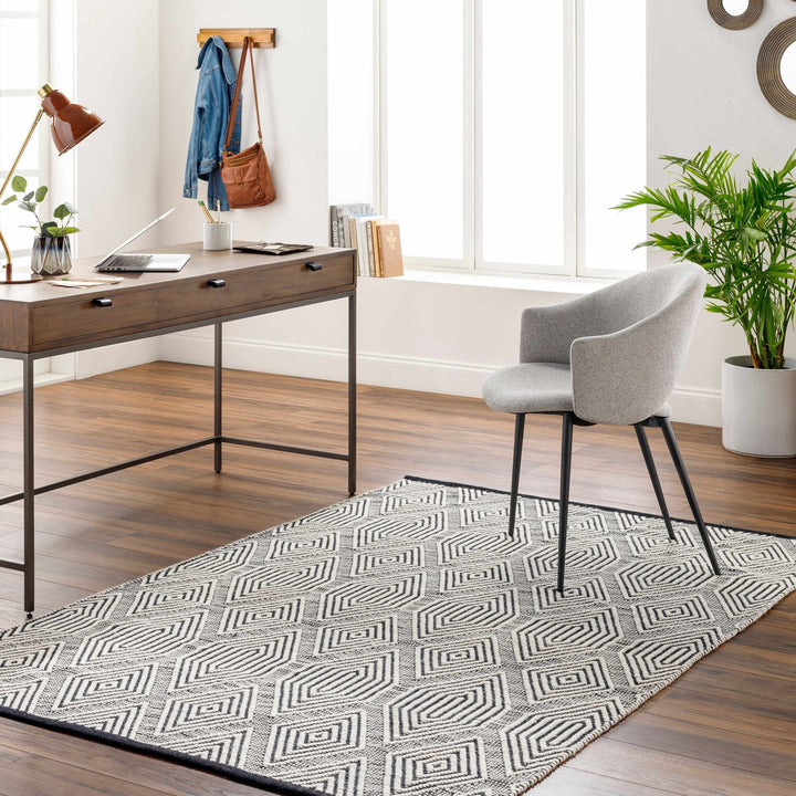 Naya Modern Geometrical Ivory And Black Hand Woven Area Rug - The Rug Decor