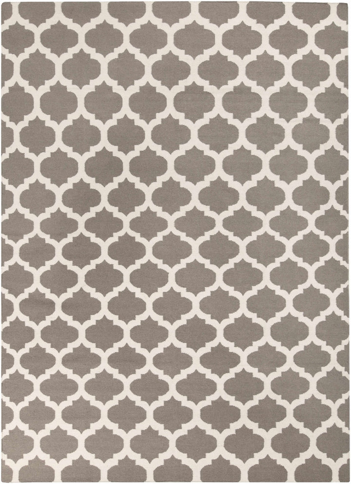 Neshkoro Contemporary Trellis Gray And Beige Wool Area Rug - The Rug Decor