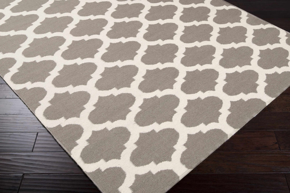 Neshkoro Contemporary Trellis Gray And Beige Wool Area Rug - The Rug Decor