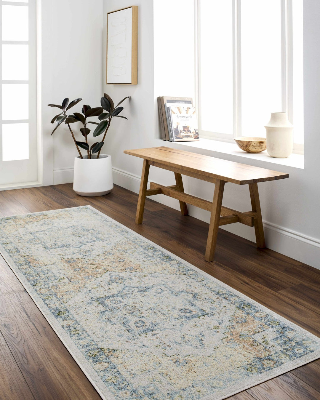 Neta Traditional Style Beige & Blue Washable Area Rug - The Rug Decor