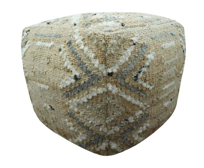 Neutral Beige, Ivory and Gray Hand Woven Stripes Design Jute and wool Pouf - The Rug Decor