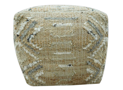 Neutral Beige, Ivory and Gray Hand Woven Stripes Design Jute and wool Pouf - The Rug Decor