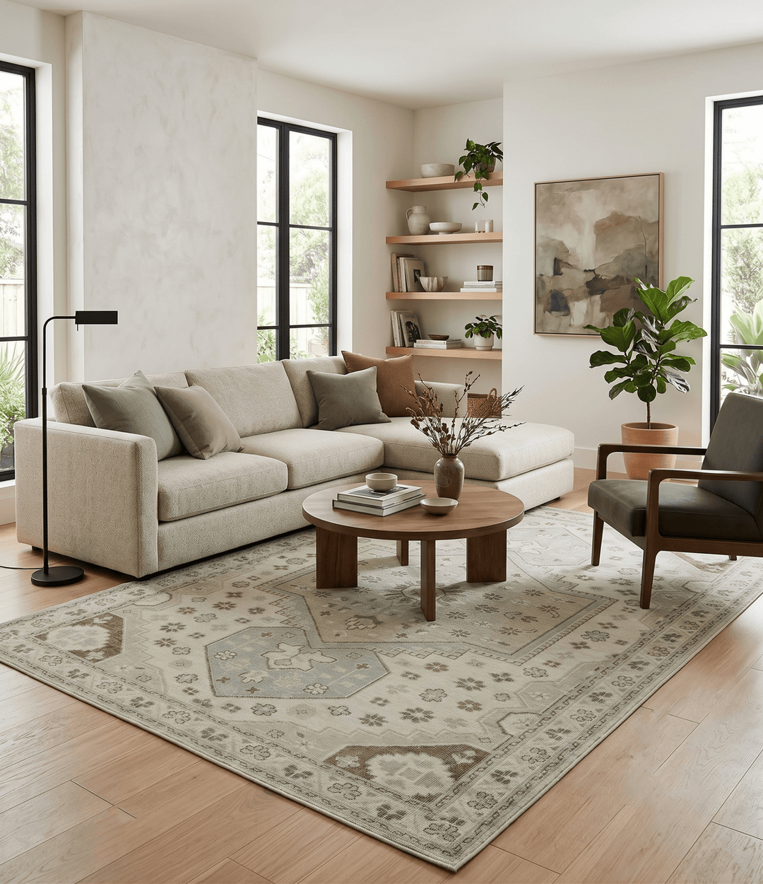 Neutral Ivory, Brown and Gray Hand knotted Traditional Multi Size wool Area Rug - The Rug Decor