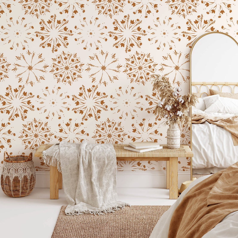 Neutral Peach, Ivory and Beige Floral Burst Design self - adhesive Wallpaper - The Rug Decor