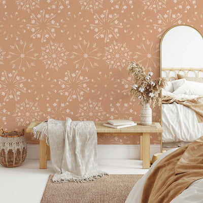 Neutral Peach, Ivory and Beige Floral Burst Design self - adhesive Wallpaper - The Rug Decor