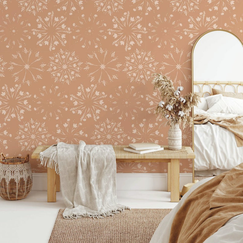 Neutral Peach, Ivory and Beige Floral Burst Design self - adhesive Wallpaper - The Rug Decor